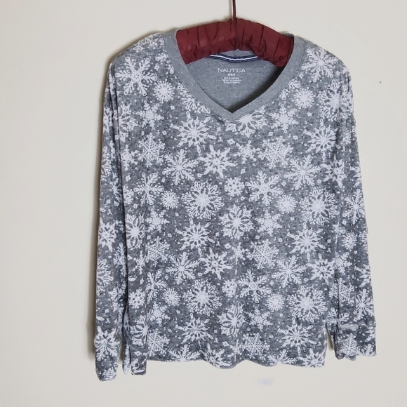 Nautica Women's Fleece Snow Flake PJ Top, Sweat Shirt Size M - Picture 1 of 4